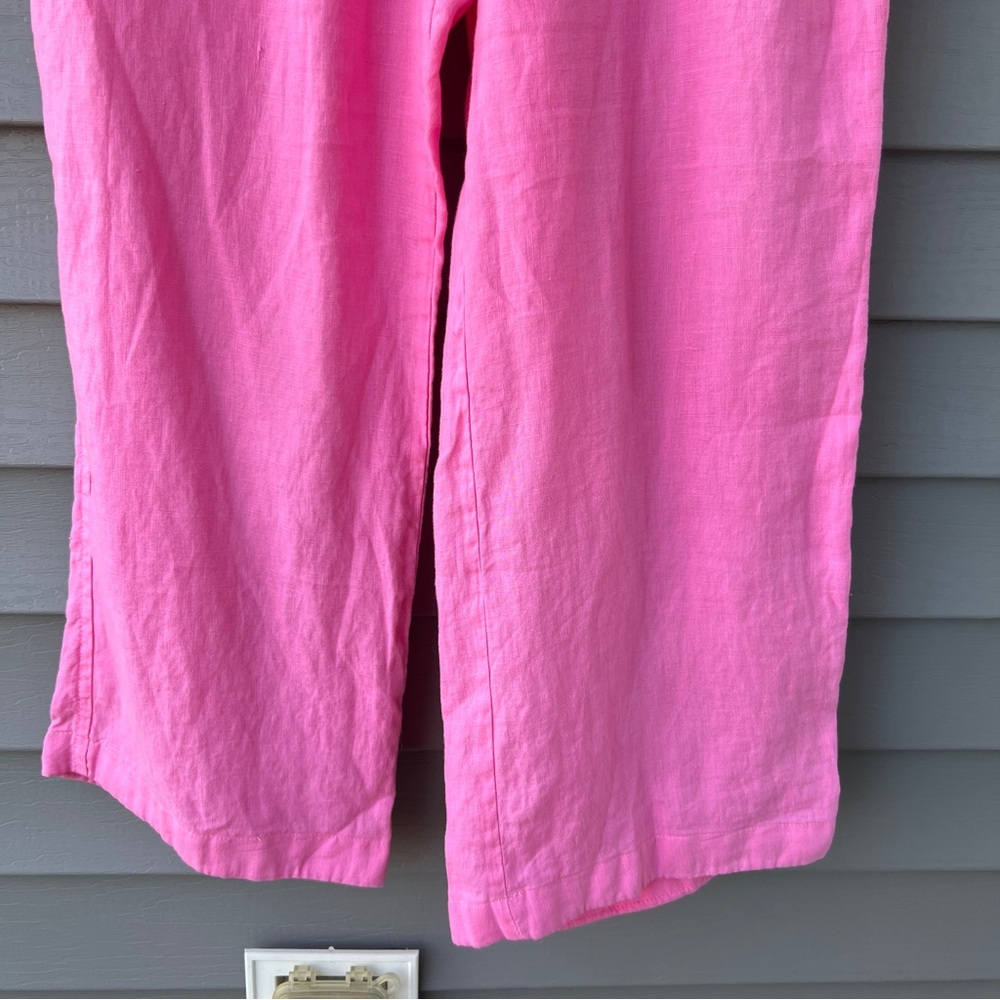 Lilly Pulitzer Linen Wide Leg Pants Crop Size M Pink Drawstring Coastal Pull On - Picture 3 of 16